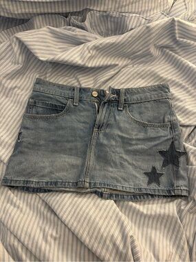 Hollister Light Blue Denim Mini Skirt with Star Appliqués